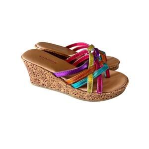 Sonoma Girls Strappy Cork Wedge Sandals Shoes Rainbow Colorful Multicolor‎ SZ 13